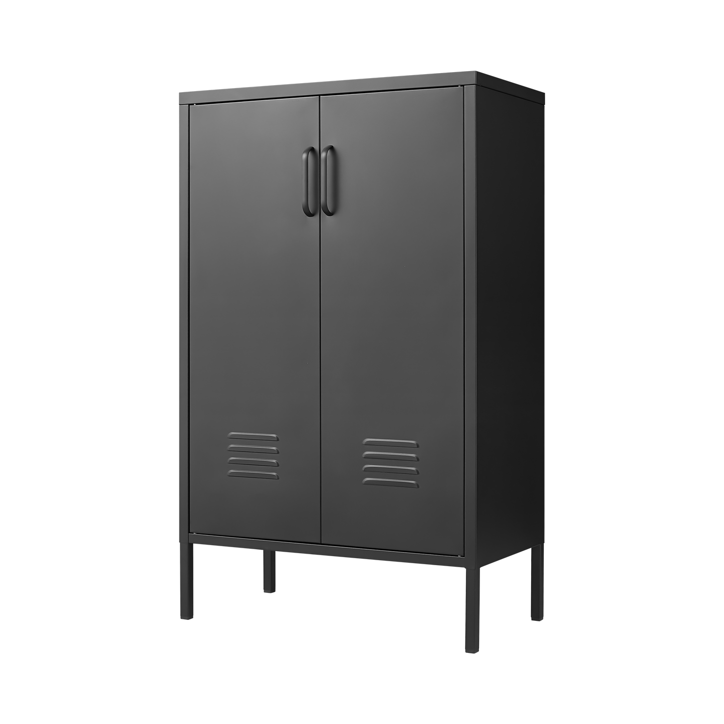 Steel Storage Cabinet for Living Rooms, Kitchens, and Bedrooms with 2 Doors and Movable Partitions in Black Metal
