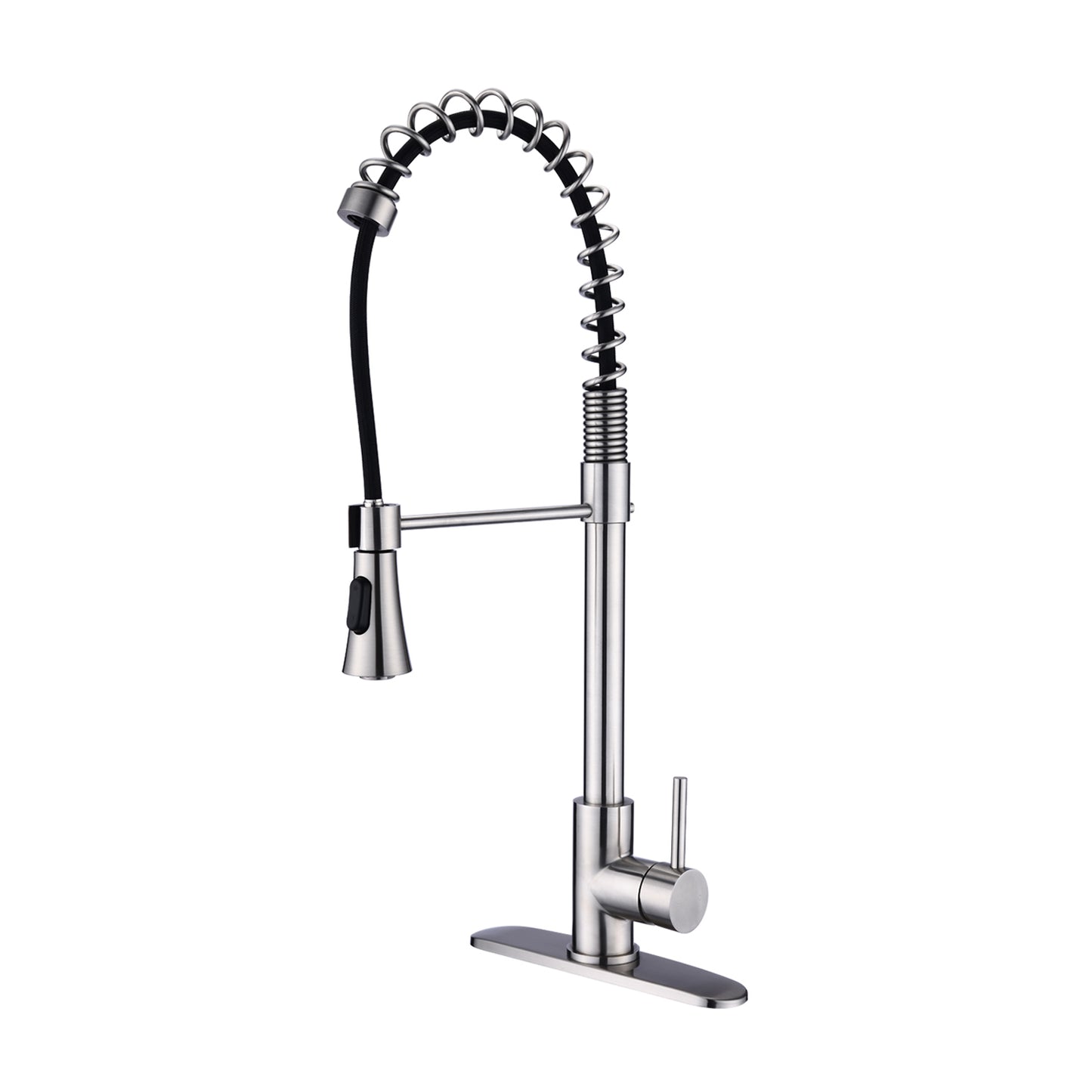 Brushed Nickel Single Handle Commercial Modern Spring High Arc Kitchen Faucet Water Filter System Bends as You Want