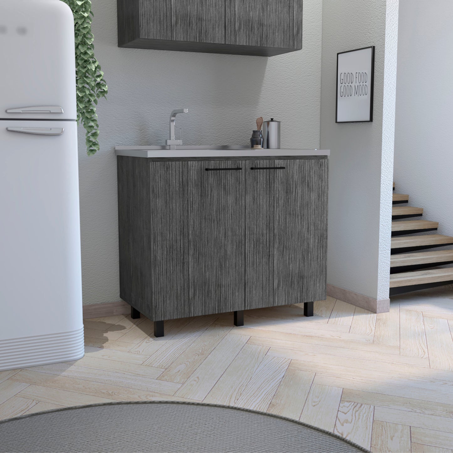 Napoles 2 Utility Sink with Cabinet, Stainless Steel Countertop, Interior Shelf