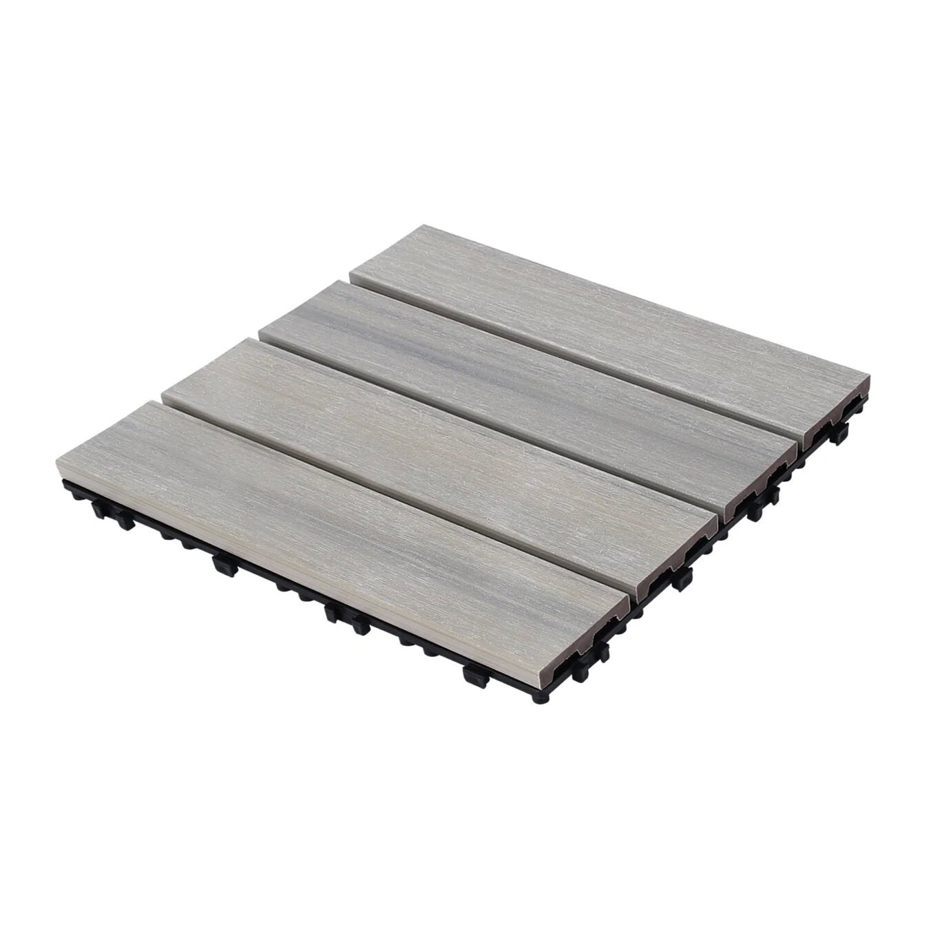 Patio Floor Tiles Pack of 11 WPC Wood-Plastic Composite Patio Deck Tiles DIY Interlocking Decking Tiles, Quick Deck Floor Tile, Court Tile, Water Resistant Indoor Outdoor -11.8' SKYGREY