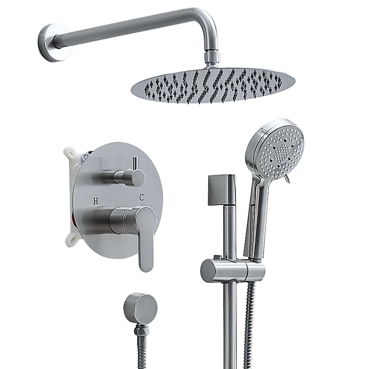 10-Inch Shower System, Slide Bar Shower Faucets Sets Complete Round Shower Heads and 5-Spray Handheld Combo, Wall Mounted Matte Black Shower Faucet