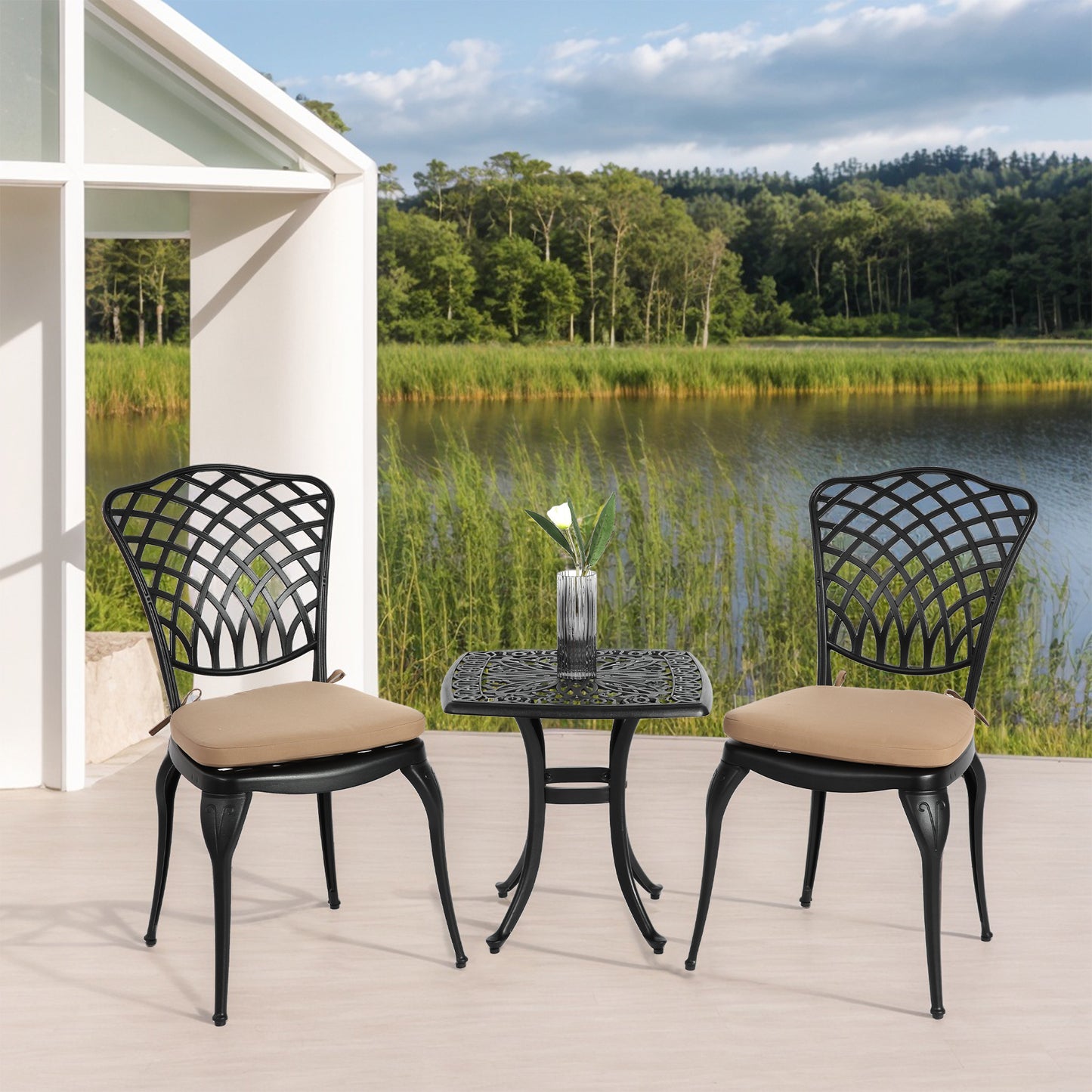 Bistro Set 3 Piece Rustproof Cast Aluminum Patio Furniture Sets 2 Chairs and 1 Round Table Outdoor, Garden, Patio,
Balcony, with cushion black