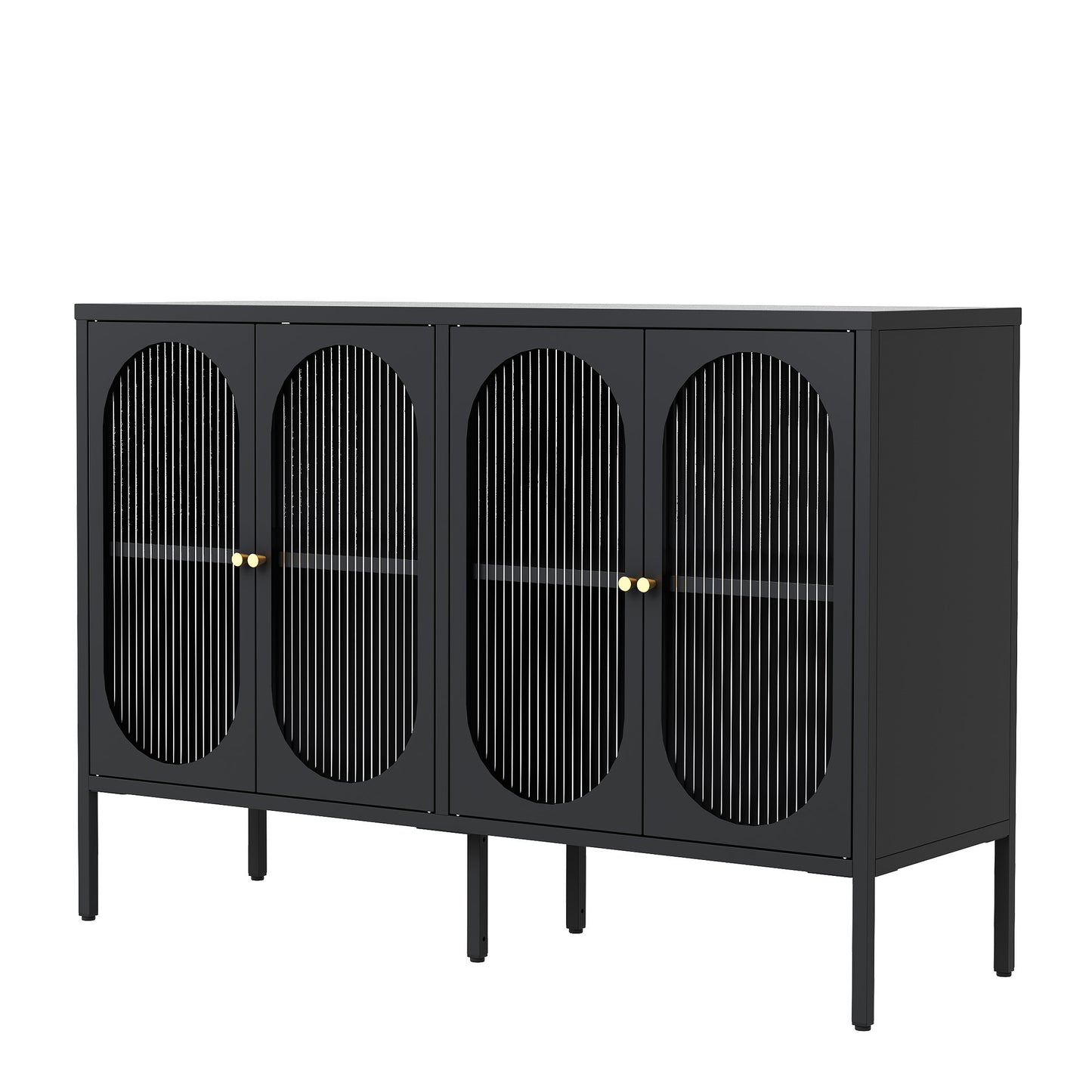 Metal Sideboard Cabinet with 4 Glass Door, Steel Locker Sideboard Buffet Cabinet, Sideboard Buffet Cabinet with 4 Doors, Kitchen Storage Cabinet, Coffee Bar Cabinet for Kitchen, Living Room, Black