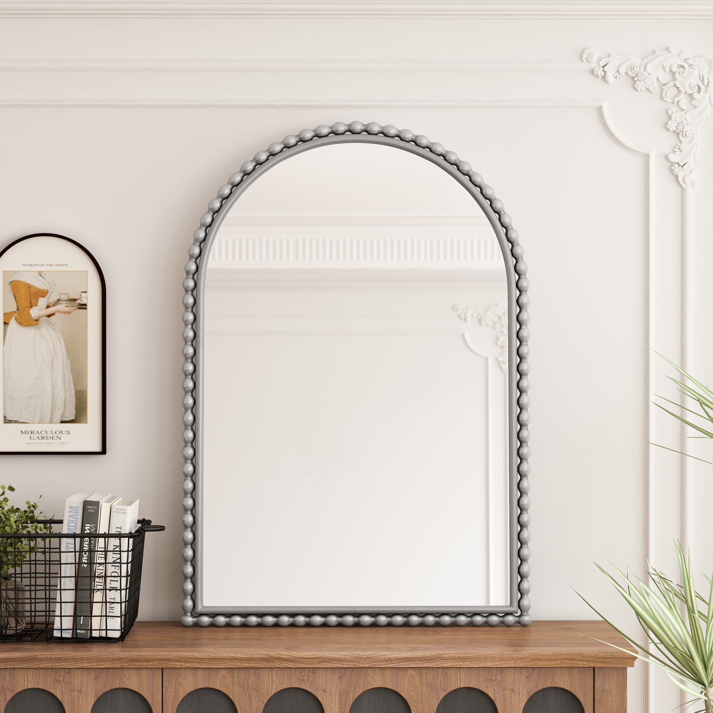 Iron Art Arch Vintage Vanity Mirror, Wall Hanging, Placed On The Table, Suitable For Living Room, Bedroom, Bathroom (Silver)