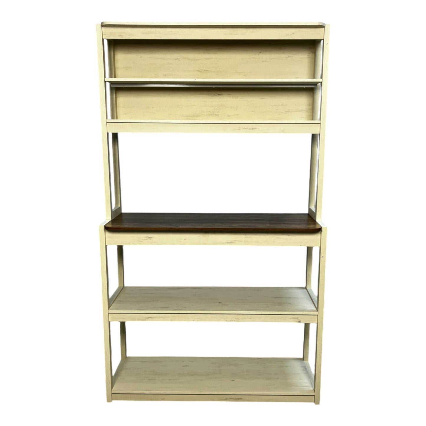 39.37' White and Rustic Brown color 5-Tier Bakers Rack for Kitchen with Storage, Coffee Bar, Kitchen Shelves, Microwave Stand