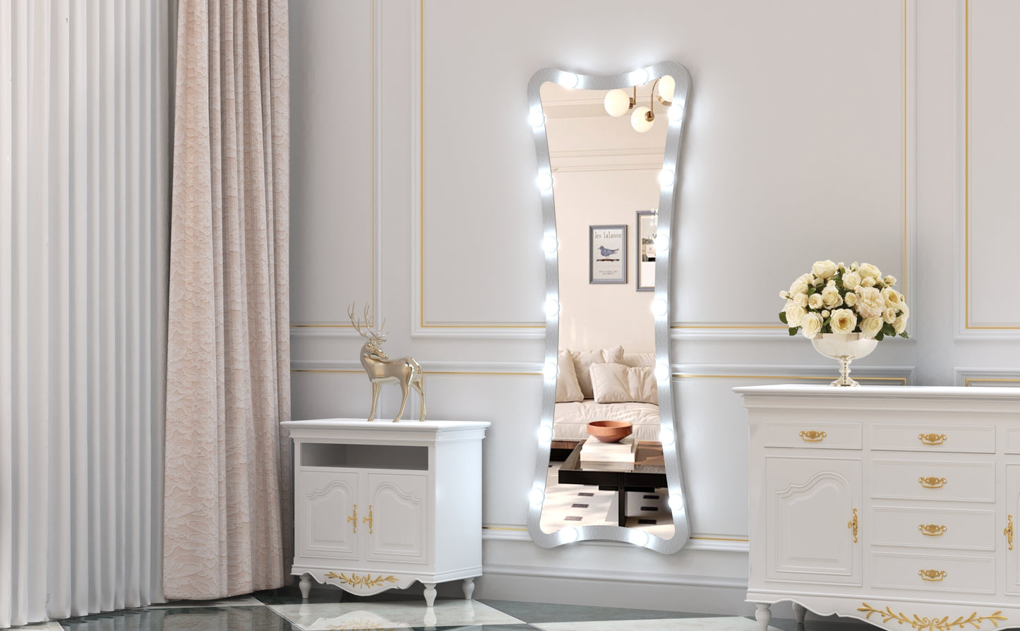 Hollywood Full Length Mirror with Lights Full Body Vanity Mirror with 3 Color Modes Lighted Standing Floor Mirror for Dressing Room Bedroom Wall Mounted Touch Control Silver 63'x24'