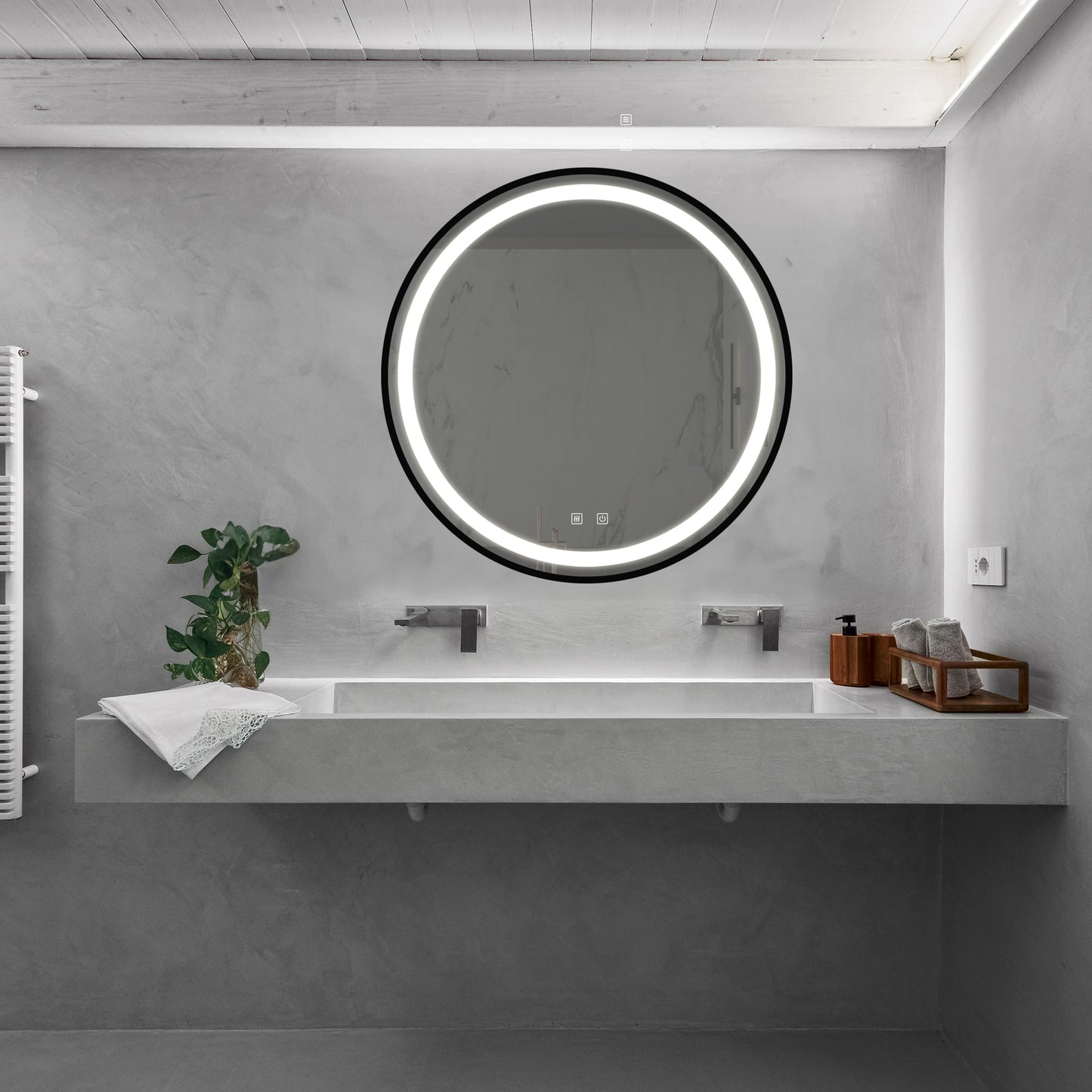 32inch Bathroom Led Classy Vanity Mirror with focused backplane,Black aluminum alloy frame,High Lumen,Dimmable Touch,Wall Switch Control, Anti-Fog ,CRI 95 Adjustable 3000K-4500K-6000K ,IP54 Waterproof