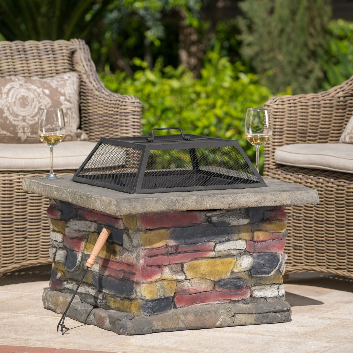 28' Concrete Wood Burning Outdoor Fire Pit Table with Lid - Natural Gray