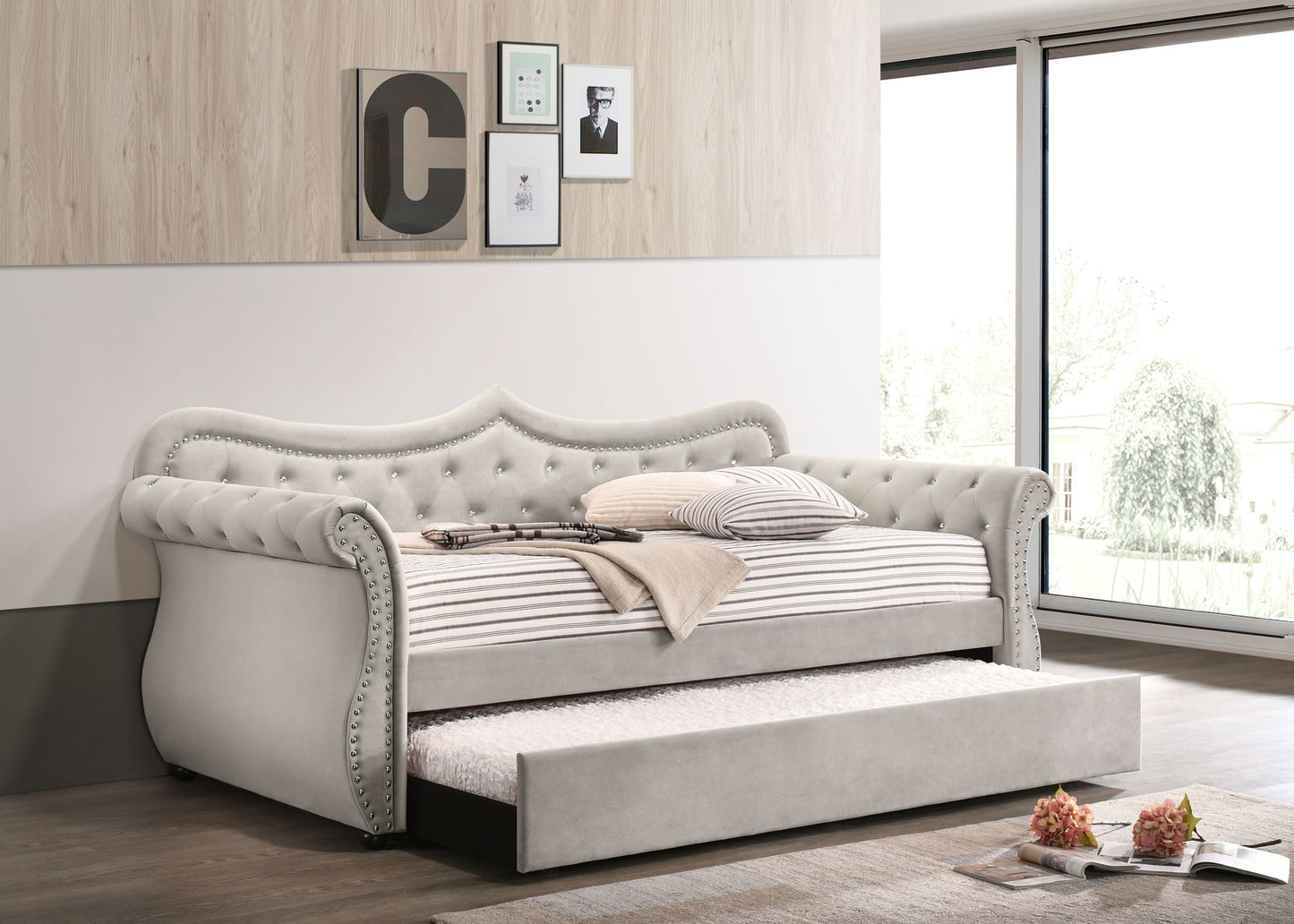 Adkins Beige Linen Daybed W/Trundle (Twin)