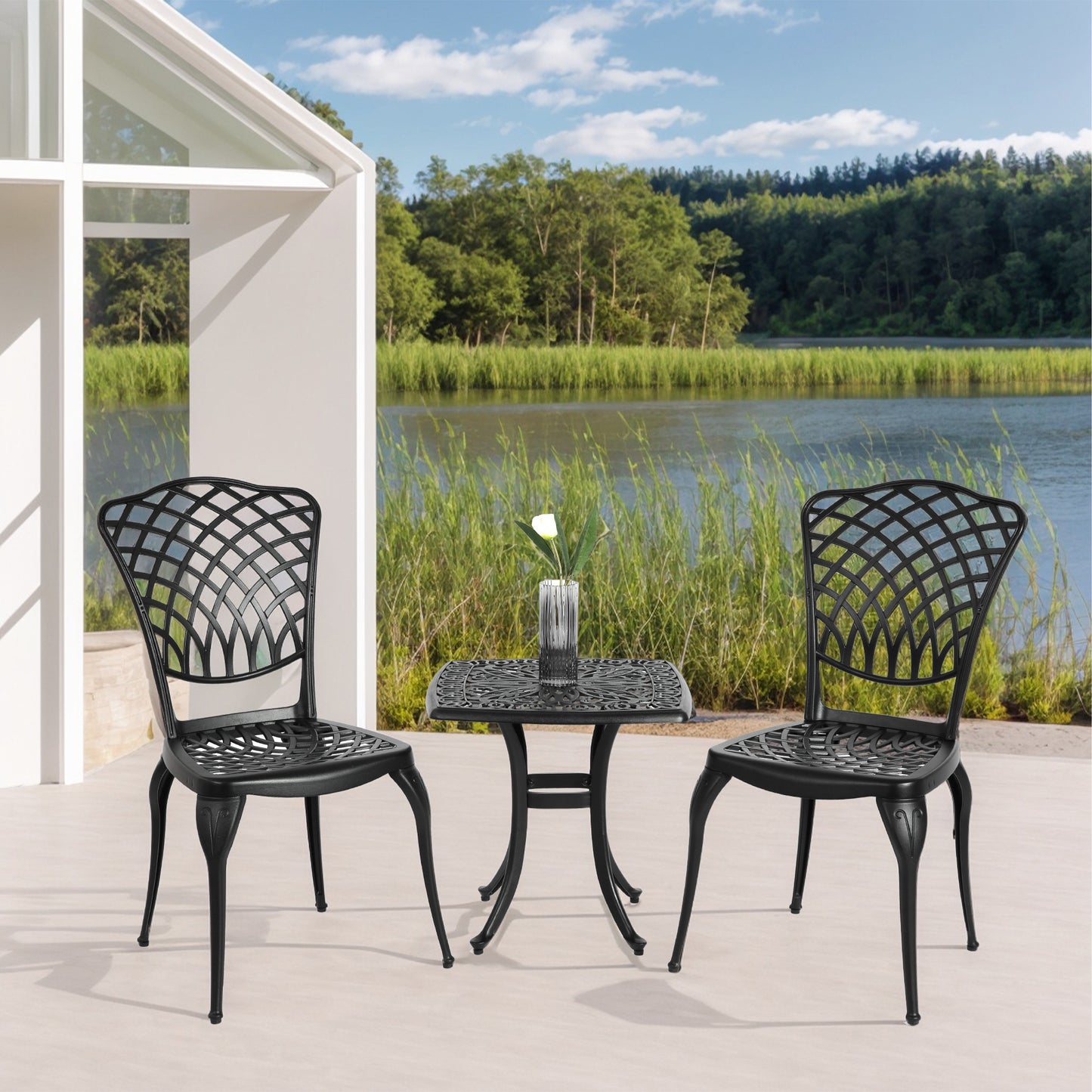 Bistro Set 3 Piece Rustproof Cast Aluminum Patio Furniture Sets 2 Chairs and 1 Round Table Outdoor, Garden,
Patio, Balcony, black