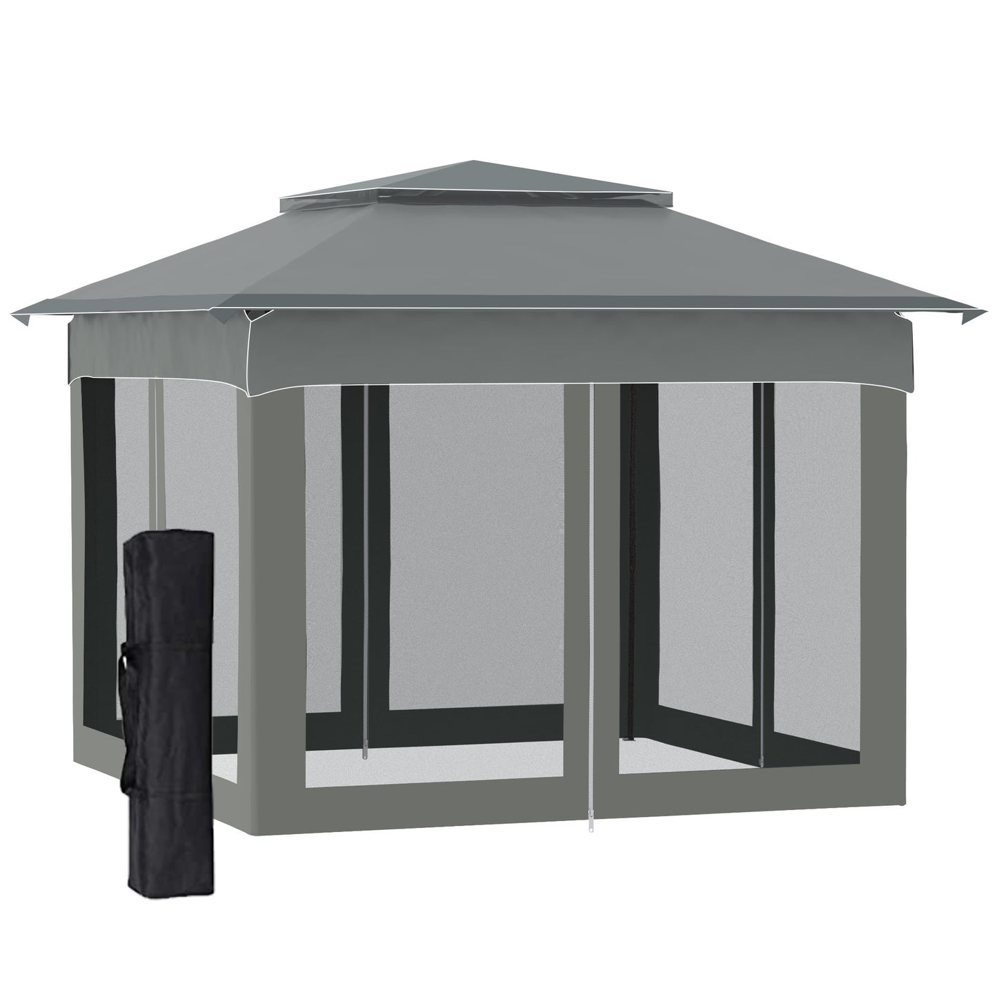 Outsunny 11' x 11' Pop Up Canopy, Outdoor Patio Gazebo Shelter with Removable Zipper Netting, Instant Event Tent w/ 114 Square Feet of Shade and Carry Bag for Backyard, Garden, Dark Gray