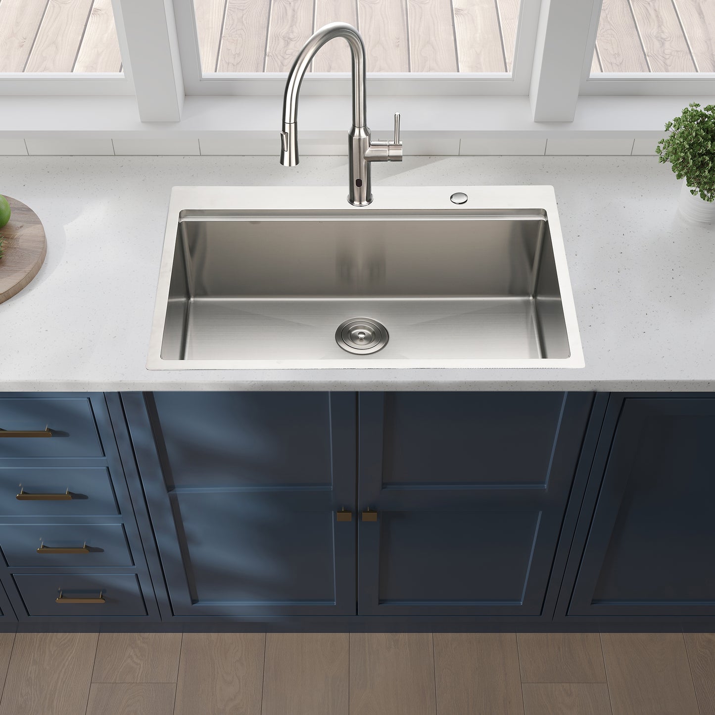 30x22x10'Drop-in Single Bowl Stainless Steel Kitchen Sink with Workstation