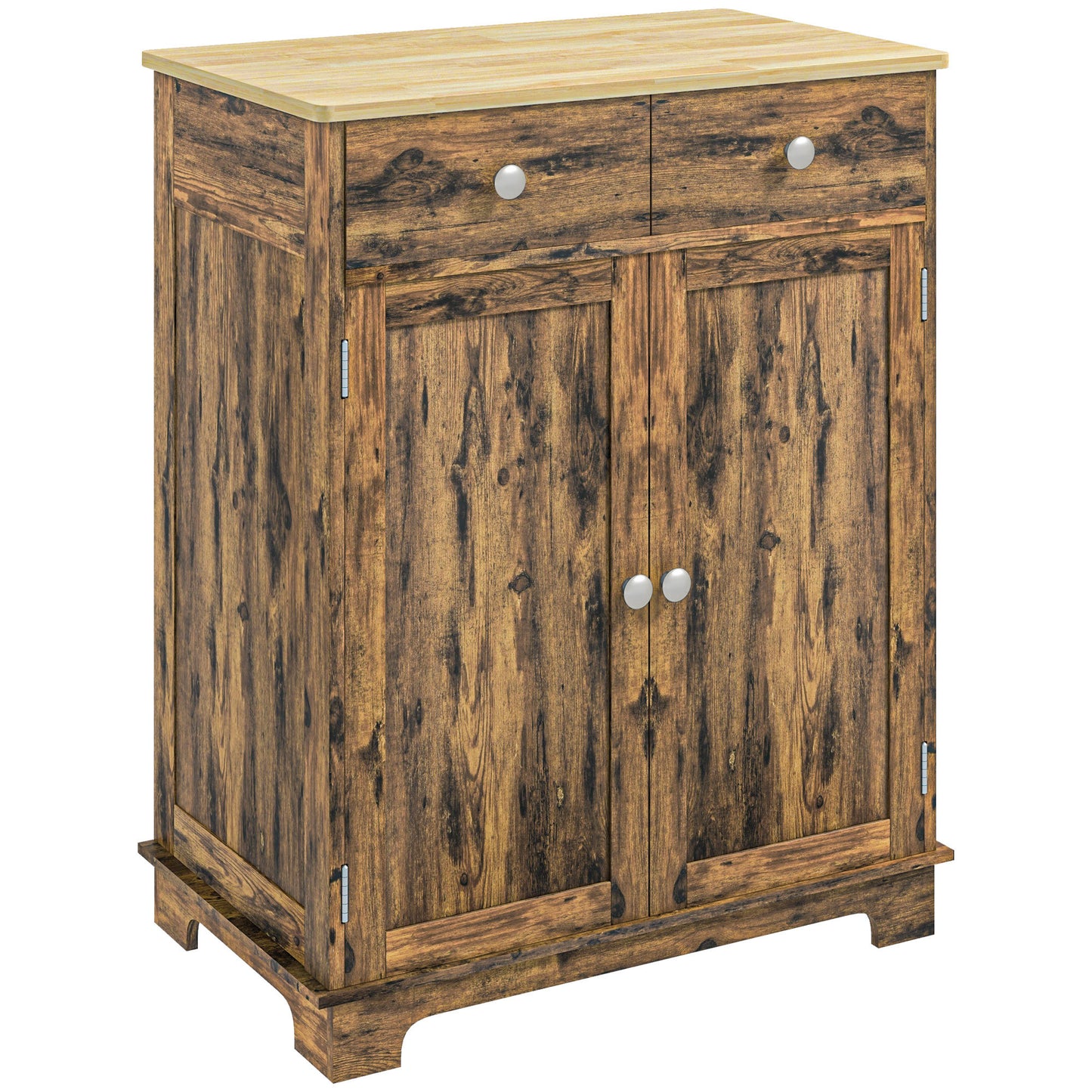 HOMCOM Sideboard with Solid Wood Countertop, Modern Kitchen Storage Cabinet, Coffee Bar Cabinet with 2 Drawers, Doors and Adjustable Shelf, Rustic Brown