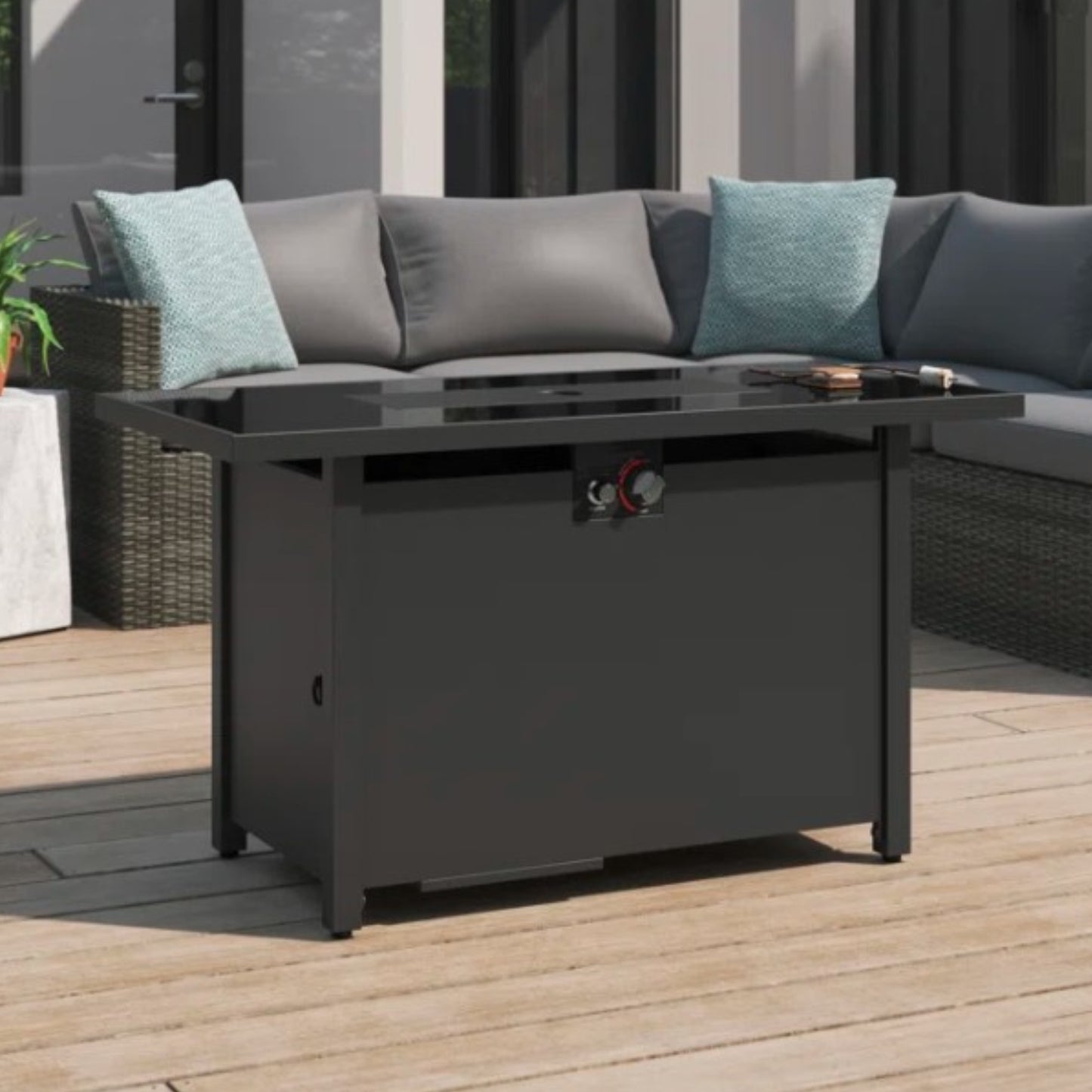 25' H x 42' W Steel Outdoor Fire Pit Table with Lid