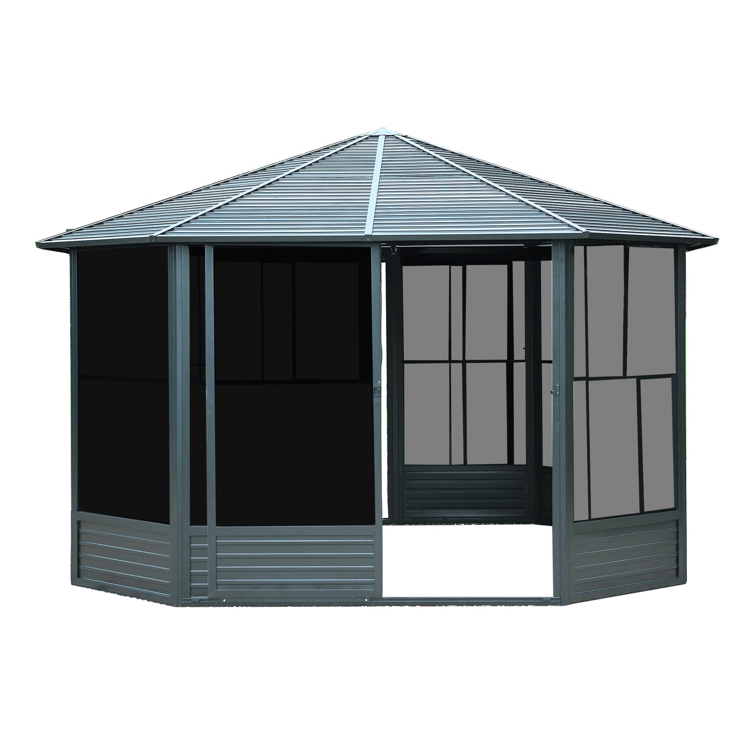 13 x 13 FT Sunroom Octagonal Solarium,Screen Houses for Outdoors Backyard with Lockable Sliding Door,Moveable PC Screen,Galvanized Steel Sloping Roof