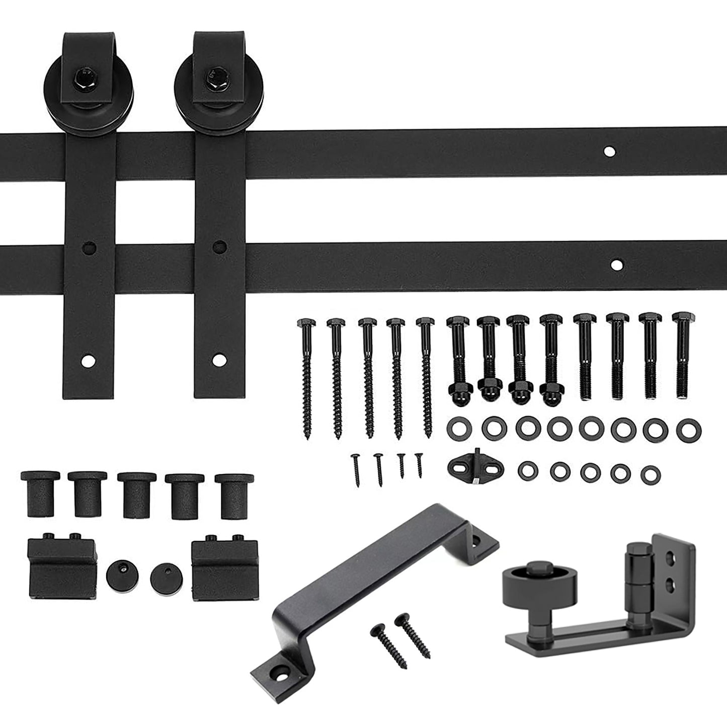 CRAZY ELF 6.6FT Heavy Duty Sturdy Sliding Barn Door Hardware + Adjustable Floor Guide Wall Mount Roller + Pull Handle, J Shape Hangers, Smoothly and Quietly, Easy to Install, Fit 24'-36' Width Door.