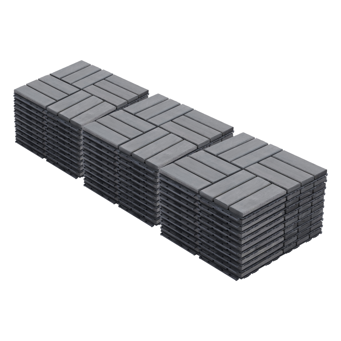 30 PCS Interlocking Deck Tiles Striped Pattern, 12' x 12' Square Light Gray Acacia Hardwood Outdoor Flooring for Patio, Bancony, Pool Side,...