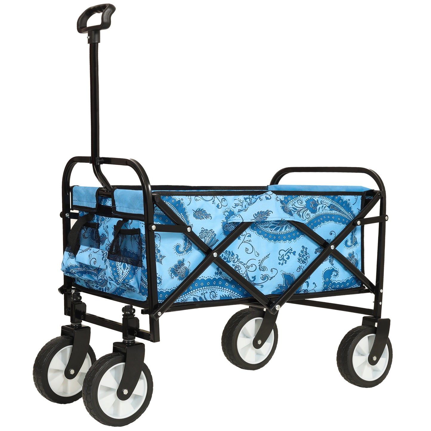 Minimeetall Colorful Collapsible Foldable Wagon Cart with strapping system, Beach Wagon ,Utility Wagon Grocery Cart Camping Shopping Sports Gardeing Fishing Supports 225lbs,flower blue light