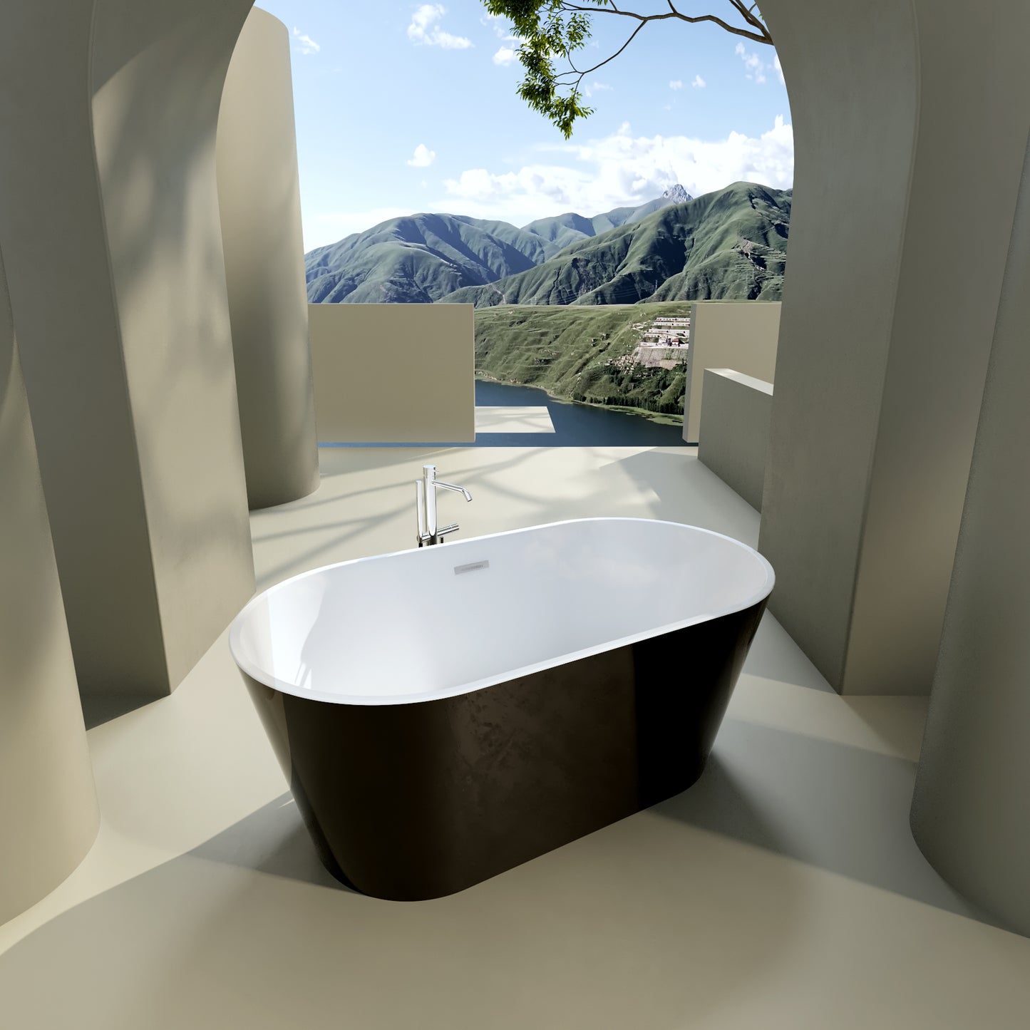 60' Acrylic Freestanding Soaking Bathtub with Chrome Overflow and Drain in Black, cUPC Certified - 59*31.1, Glossy Black 22A02-60B