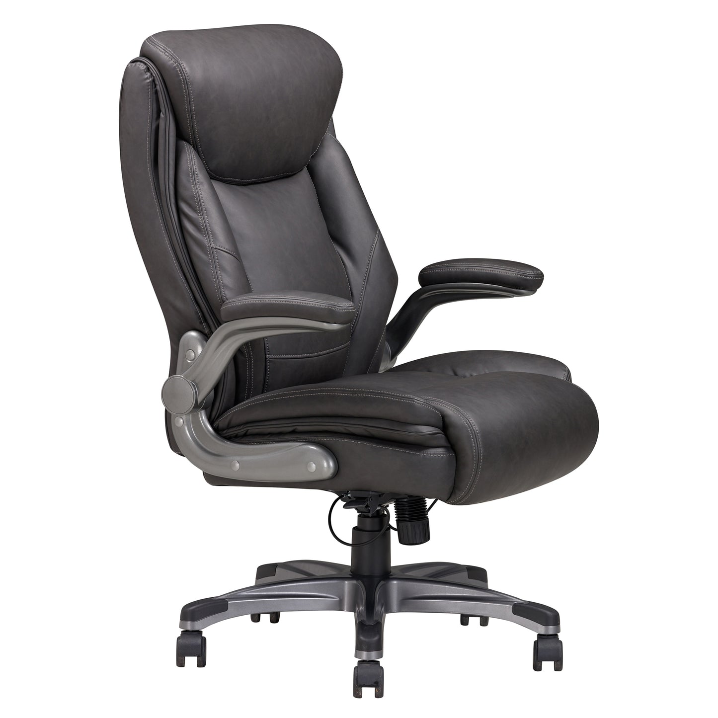 Classic Gray Bonded Leather Upholstered Office Chair with Adjustable Armrest, Height and 360 Degree Swivel, Office Room Furniture