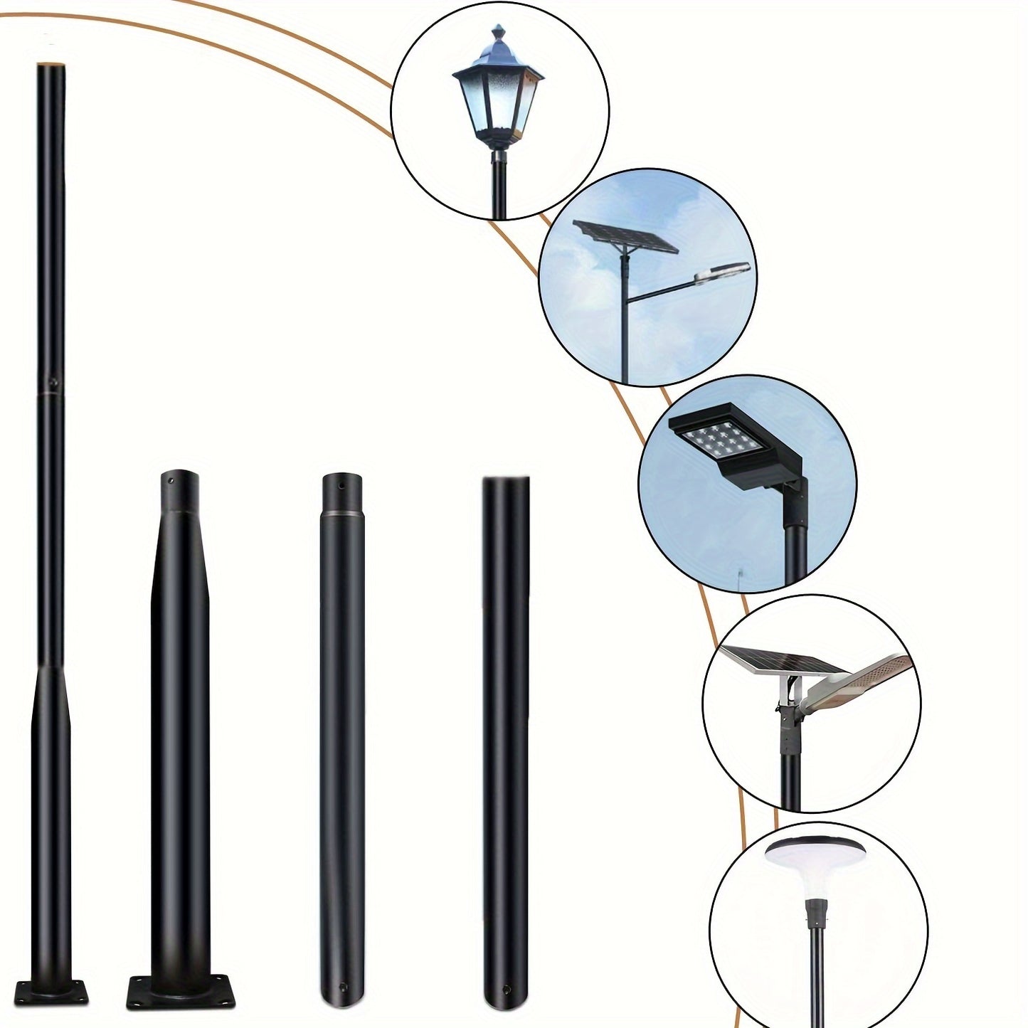 Splicing Lamp Poles, Street Light Pole, Metal Street Lamp Post for Outdoor Lights, Solar Lights Poles with Base Accessory for Porch, Patio, Street, Backyard, Exterior House, 10.1ft Tall