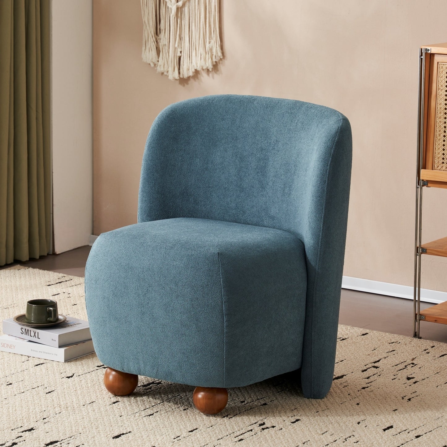 Modern Low Back Accent Chair, Upholstered Armless Living Room Chairs, Round Pine Wood Feet, for Small Living Spaces, Living Room, Bedroom, Balcony, Office, Reading Nook, Blue