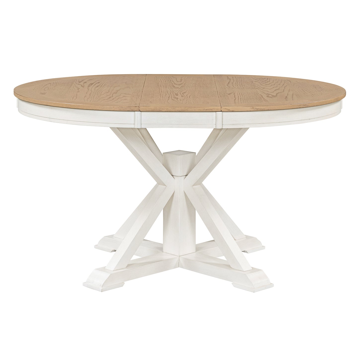 TREXM Retro Functional Extendable Dining Table with a 12' Leaf for Dining Room and Living Room (Oak Natural Wood + Off White)