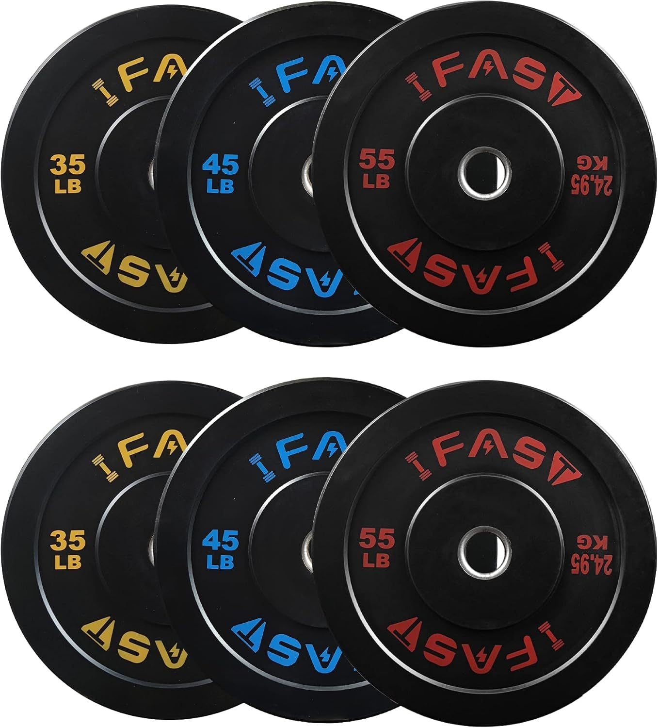 Olympic Bumper Weight Plates, Rubber Plate with 2-Inch Steel Insert Rubberized Weightlifting Barbell Plates 35LB/45LB/55LB Sets