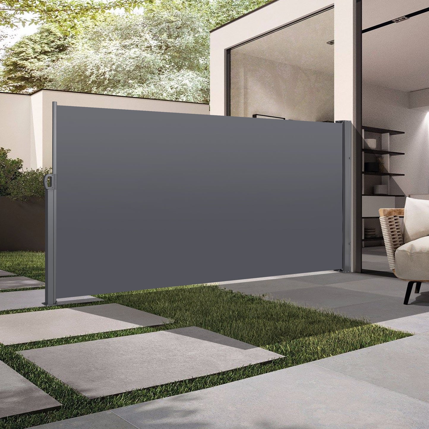 Retractable Side Screen Awning, UV Resistant, Waterproof, Patio Privacy Screen for Garden, Balcony, Courtyard(Dark Grey), 118.1' x 70.9'