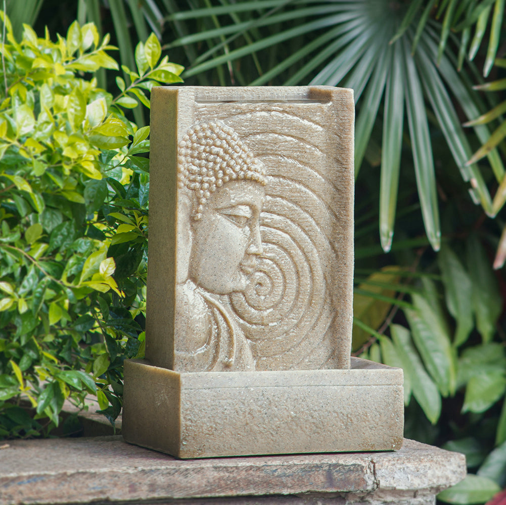 9x6.5x14' Indoor Buddha Water Fountain, Polyresin Tabletop Fountain with LED Light