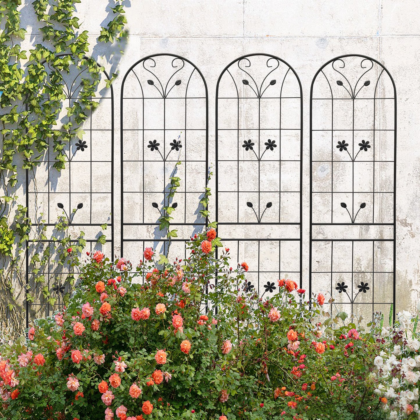 4 Pack Metal Garden Trellis 86.7' x 19.7' Rustproof Trellis for Climbing Plants Outdoor Flower Support Black