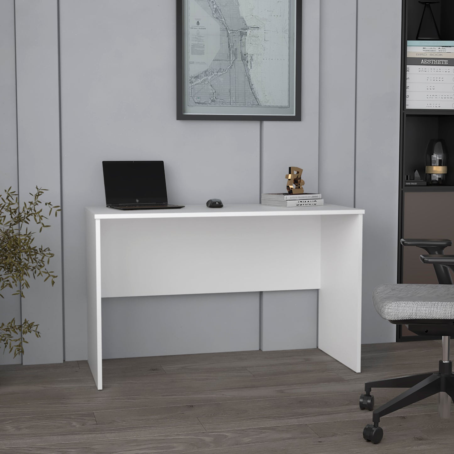 Malibu 47' Wide Study Desk White Modern Simple Computer & Laptop Table Dining Table for Bedroom, Living Room, Home and Office, Kitchen White