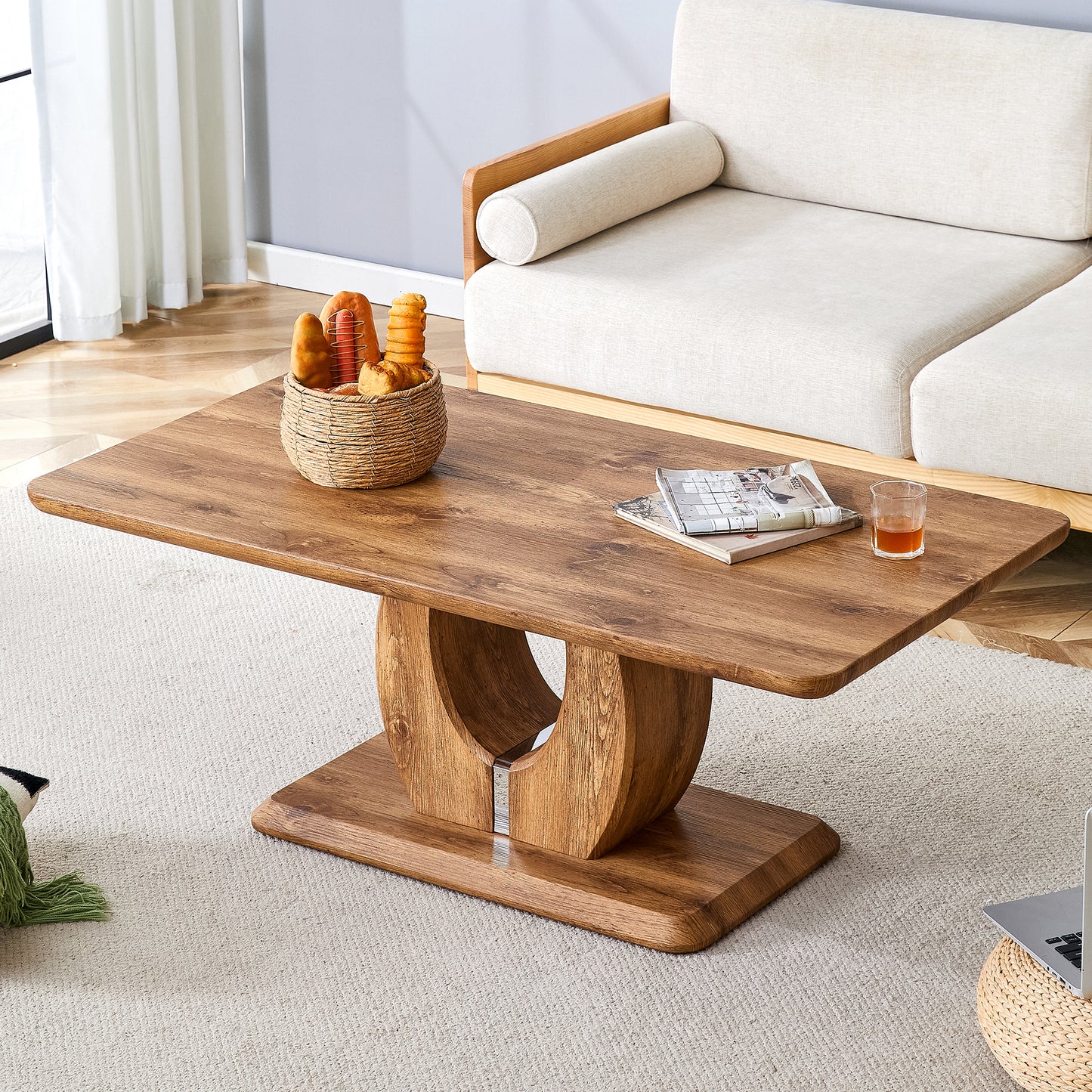 Modern simple luxury rectangular coffee table in wood color. The computer desk. The game table. Suitable for dining room, living room, terrace, kitchen. 47 'x 25.6' 18'