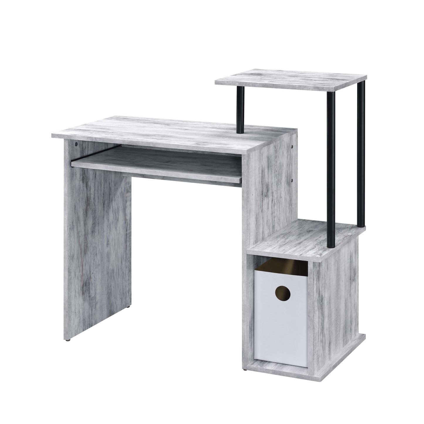 Antique White and Black Computer Desk with Keyboard Tray