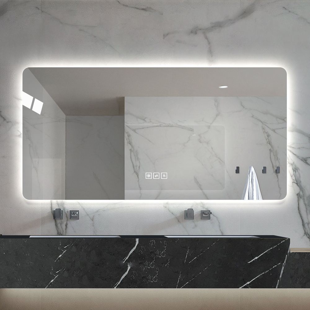 28*60in LED bathroom mirror, corrosion-resistant, three-color dimmable, backlit mirror with one-touch demist function