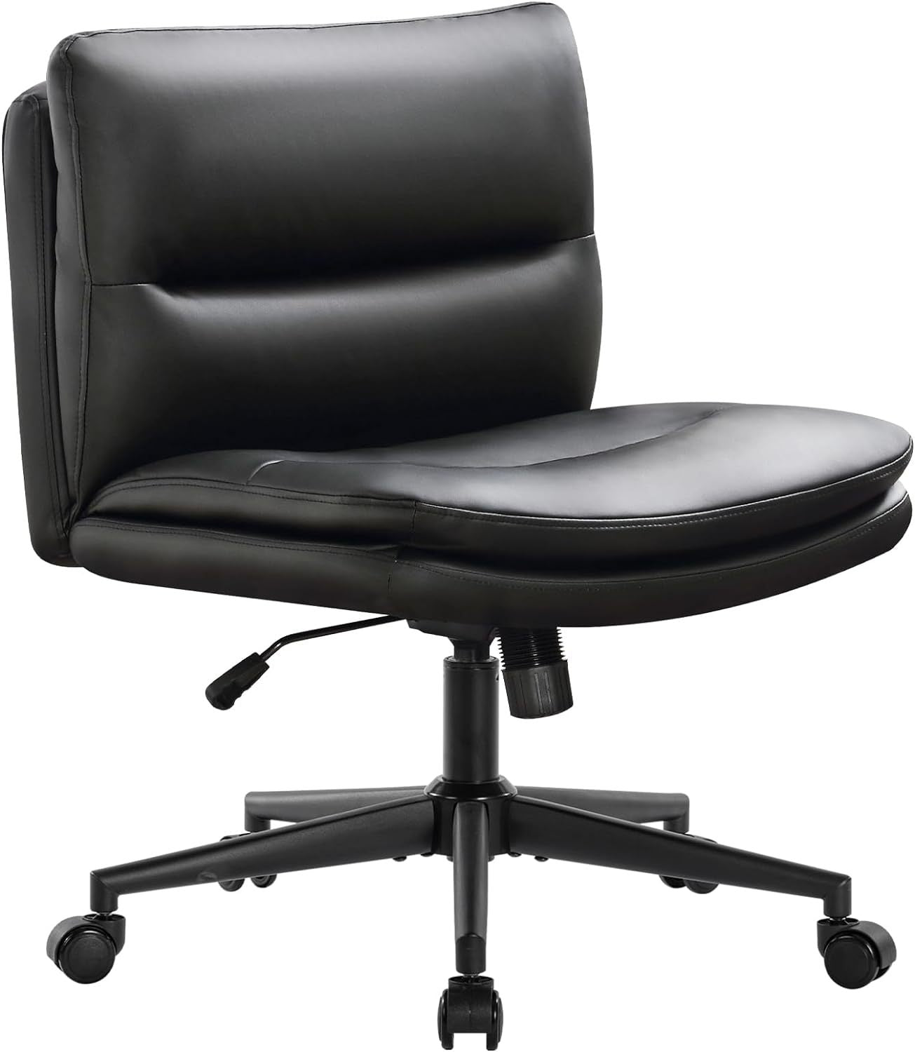 Office Chair Armless Desk Chair with Wheels, PU Padded Wide Seat Home Office Chairs, 120° Rocking Mid Back Cute Computer Chair for Bedroom, Vanity, Makeup