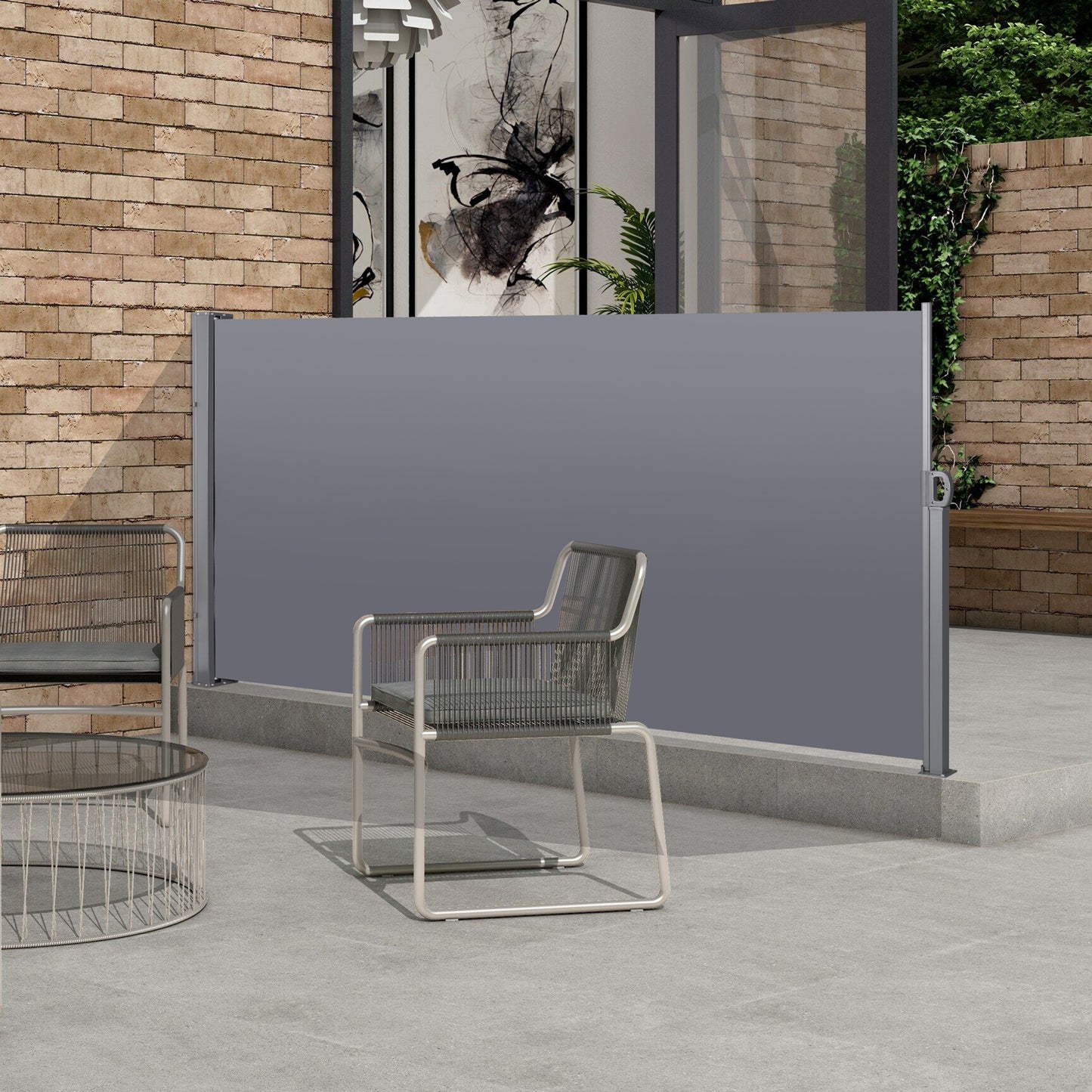 138' x 71''Retractable Side Awning, Waterproof & UV-Resistant, Privacy Screen Divider Roll Up Balcony(Grey)