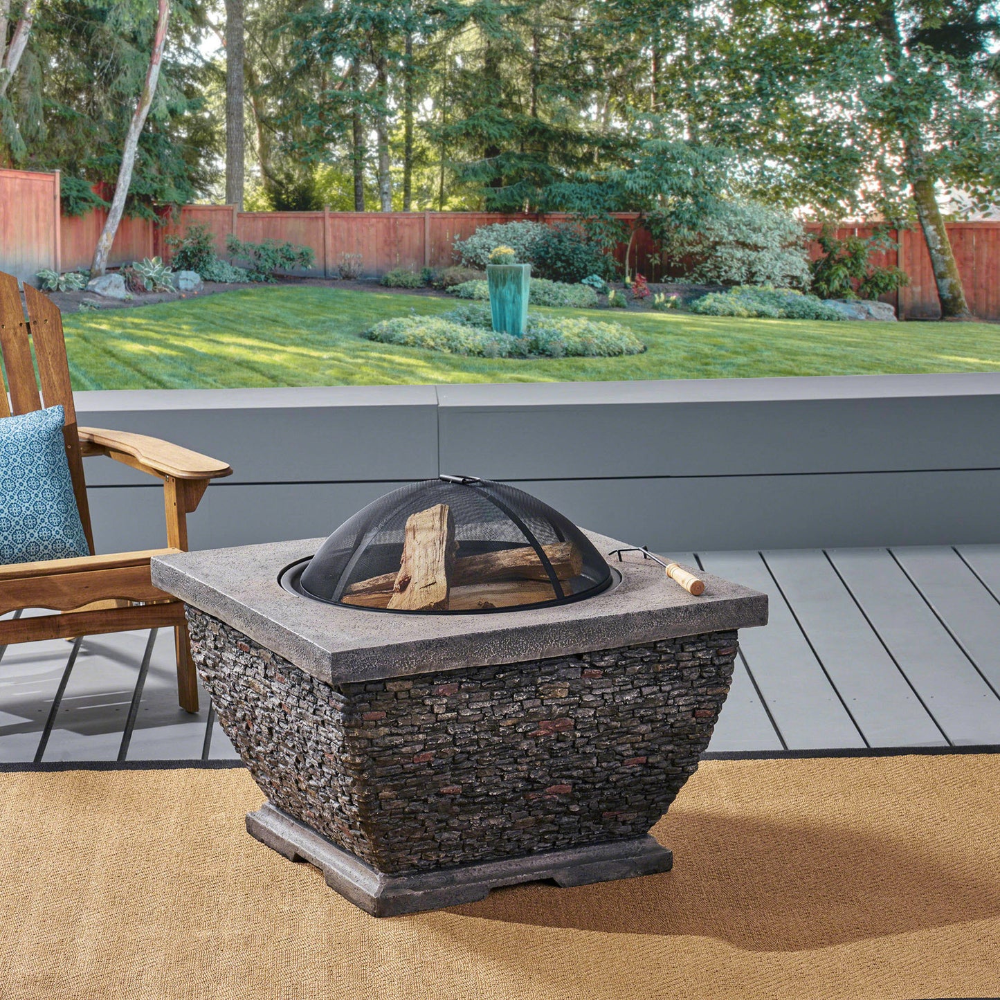 32' MgO Light-Weight Concrete Wood Burning Square Fire Pit, Grey