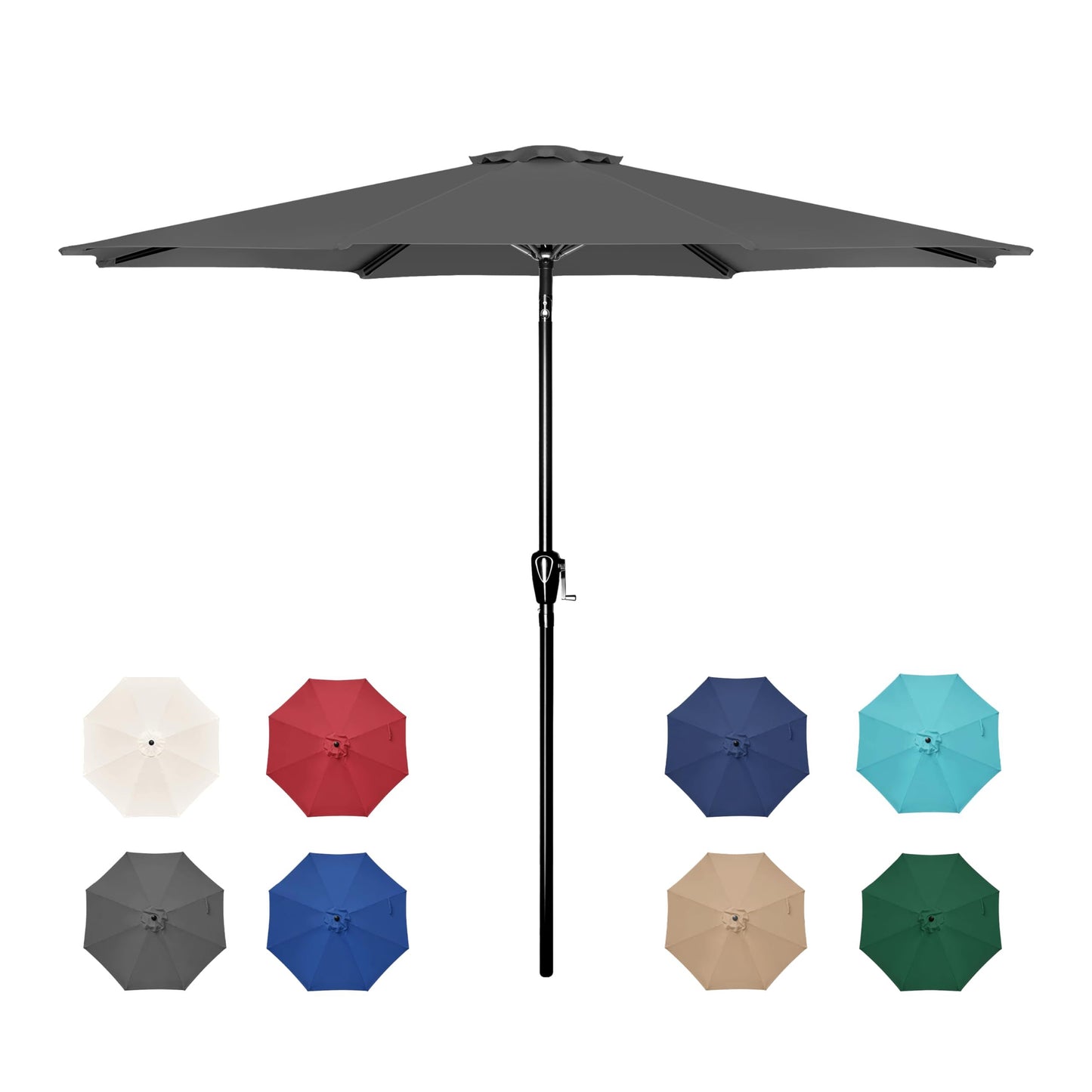 9ft Patio Umbrella Outdoor Table Market Yard Umbrella, 8 Sturdy Ribs for garden, pool, porch, balcony, lawn and any other outdoor places, Gery