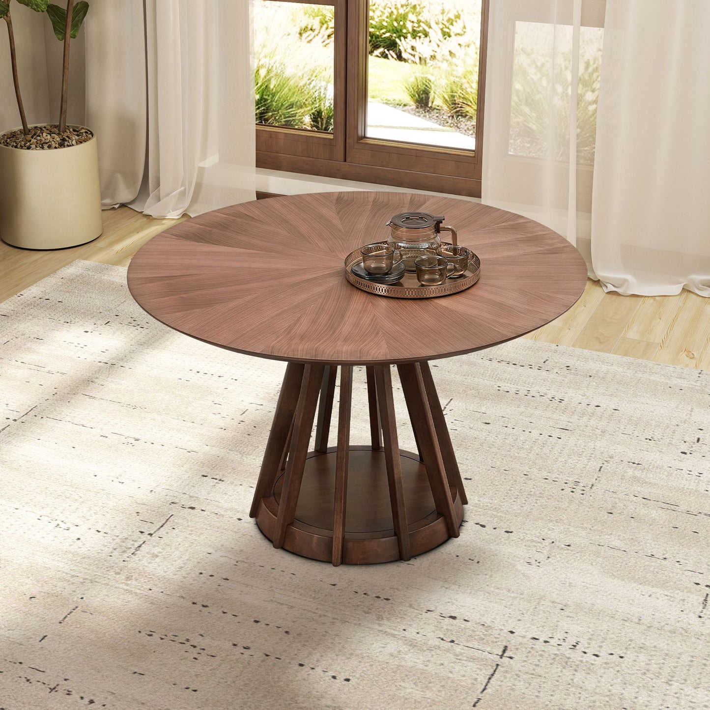 47.24 Inch Saving Place Table,Wooden Dining Table for 4 Persons,Modern Design Round Kitchen Table with Sturdy Pedestal for Living Room,Apartment,Restaurant,Walnut