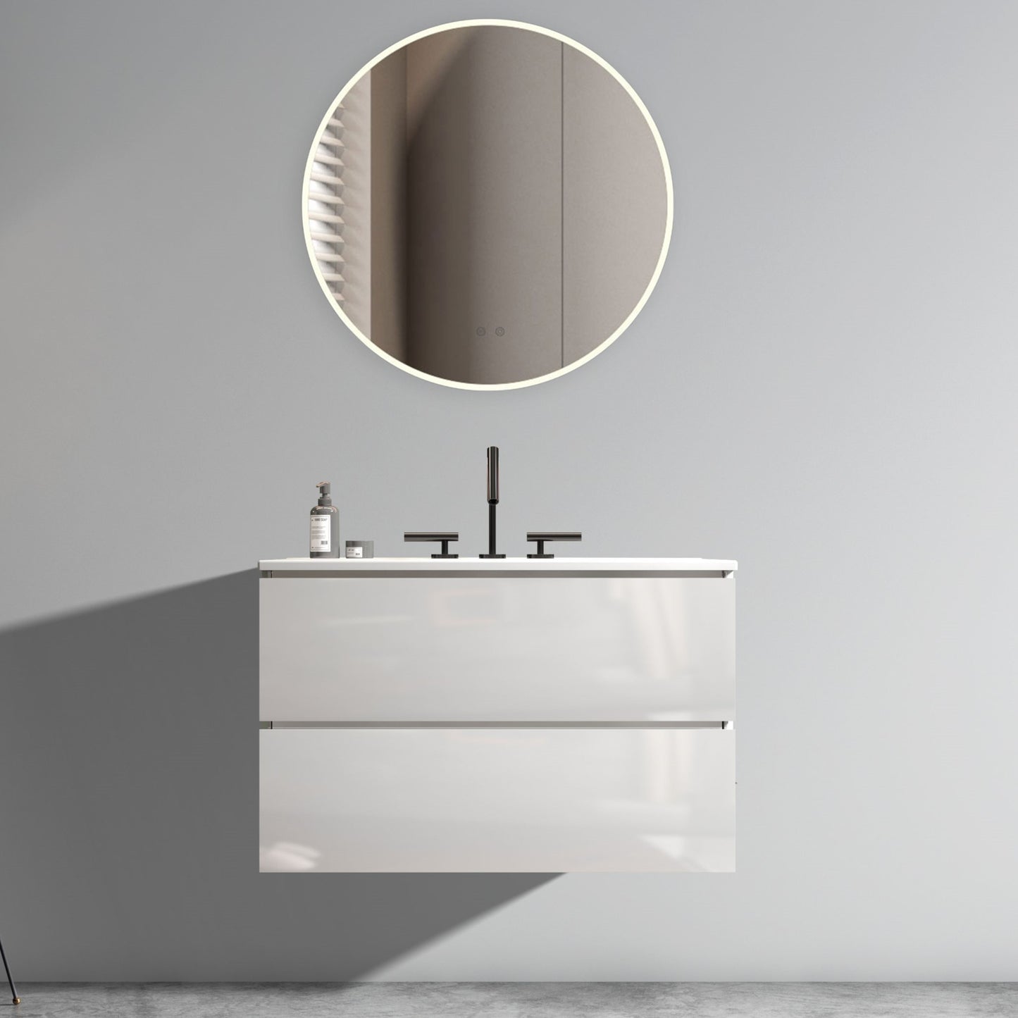 TIA 30' Wall Mount Glossy White Bathroom Vanity with Ceramic Sink with Three Faucet Holes, Large Storage Floating Bathroom Vanity for Modern Bathroom, Pre-assembled