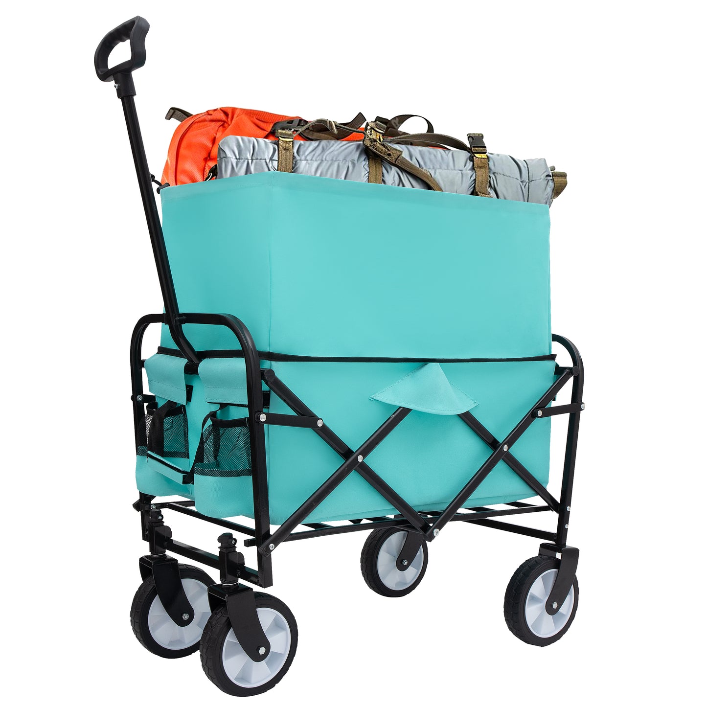 Minimeetall Extention Collapsible Foldable Wagon Cart with strapping system Beach Wagon Utility Cart Utility Wagon Grocery Cart for for Camping Shopping Sports Gardeing Fishing Supports 225lbs blue