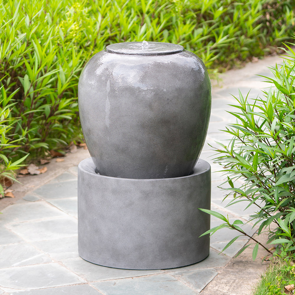 19.5x19.5x32.5' Heavy Outdoor Cement Fountain Antique Gray, Cute Unique Urn Design Water feature For Home Garden, Lawn, Deck & Patio