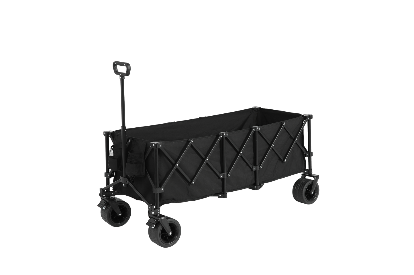 Foldable Extended Wagon with 220lbs Weight Capacity, Heavy Duty 300L Folding Utility Garden Cart with Big All-Terrain Beach Wheels & Drink Holders. Black