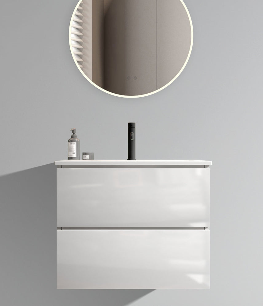 Wall Mount 24' White Glossy Bathroom Vanity with Ceramic Sink with one faucet hole, Large Storage Floating Bathroom Vanity for Modern Bathroom, Pre-assembled