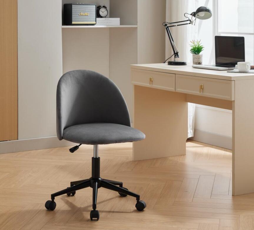 Velvet fabric office chair Desk Chair, Mid-Back Adjustable Swivel Computer Chair with Black Legs , Modern Upholstered Desk Chair with Wheels