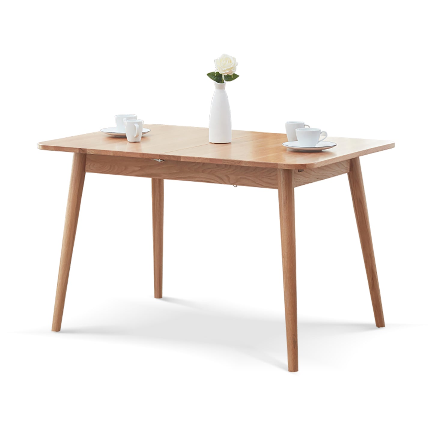 Natural solid oak round corner diagonal leg telescopic table 1.2-1.6m, for 6-8 people to meet
Dining table wood (light color)