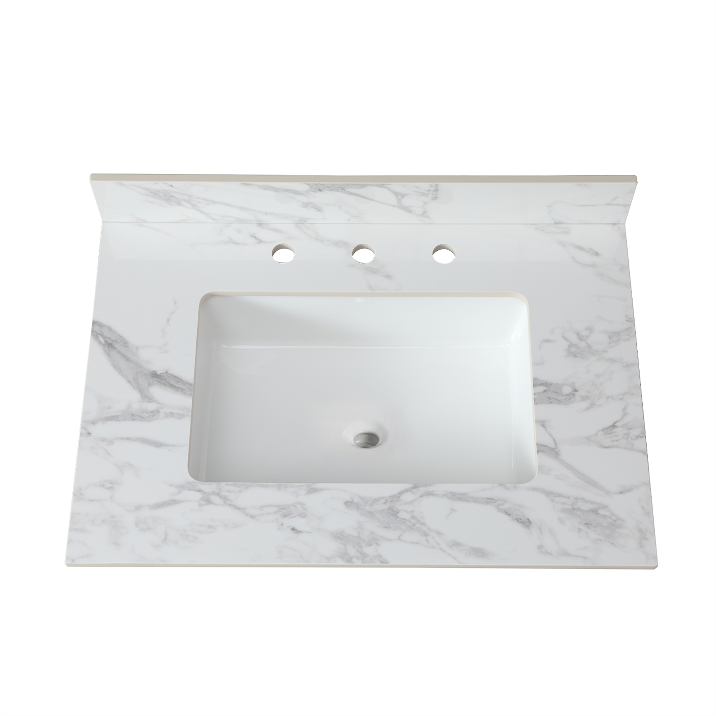 31'x22'Bathroom Vanity Top,sintered stone carra white Barthroom Vanity Sink Tops with Rectangular Undermount Ceramic Sink with Vanity Backsplash, Three Faucet Hole Bathroom Vanity Countertop