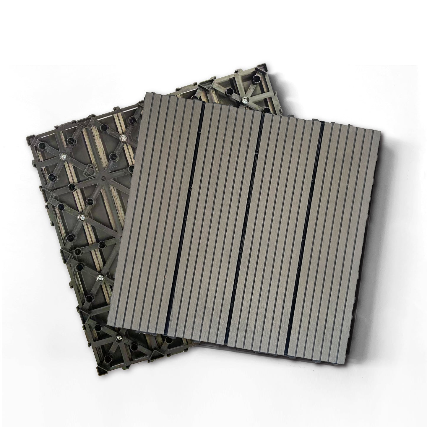 Wood Plastic Composite Deck Tiles Set of 20pcs, Composite Decking Resist Rust, Water, Weather, Indoor&Outdoor, Easy to DIY & Maintain, Ideal for Patios, Balconies, Rooftops, Decks, 12x12in Dark Grey