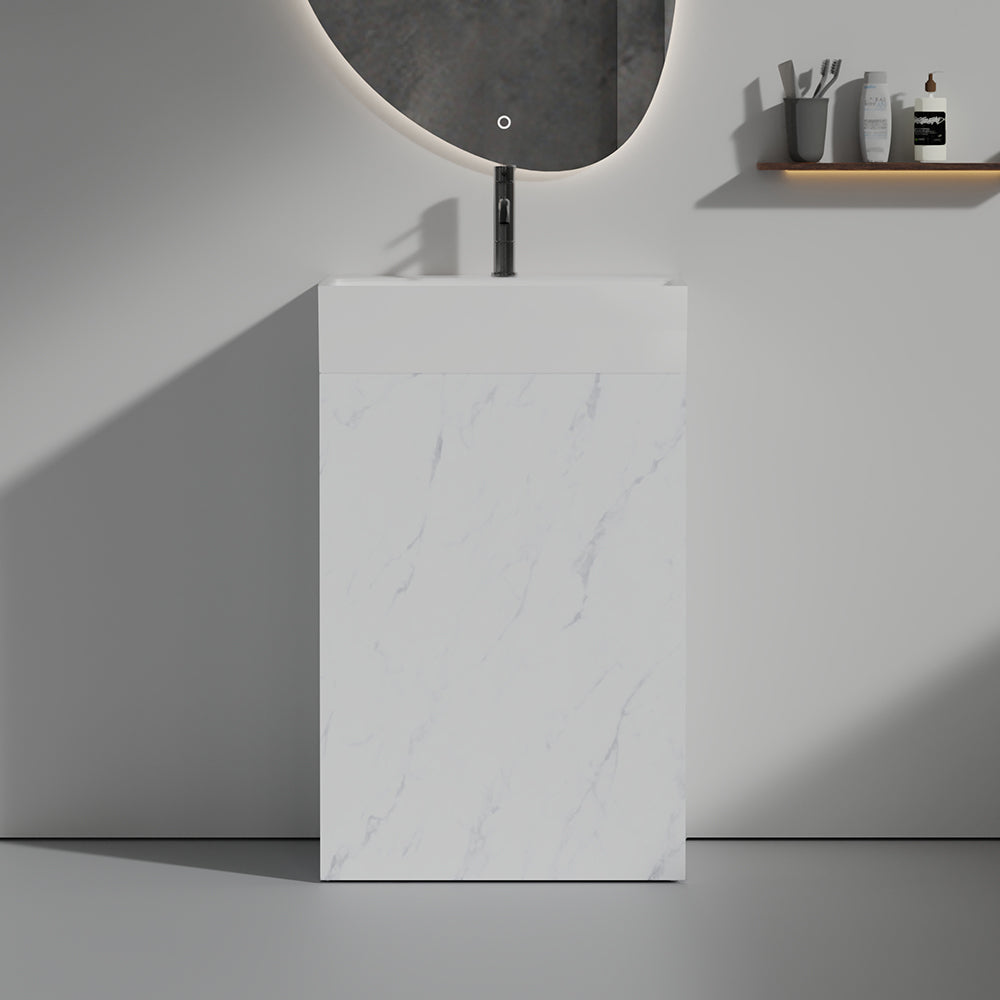 Roca 20' White Marble Bathroom Vanity with Ceramic Sink, Freestanding Bathroom Cabinet for Modern Bathroom, KD